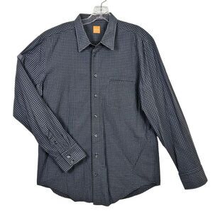 BOSS Hugo Boss Shirt Mens XL Button Up Casual Slim Blue Gray Cotton Classic